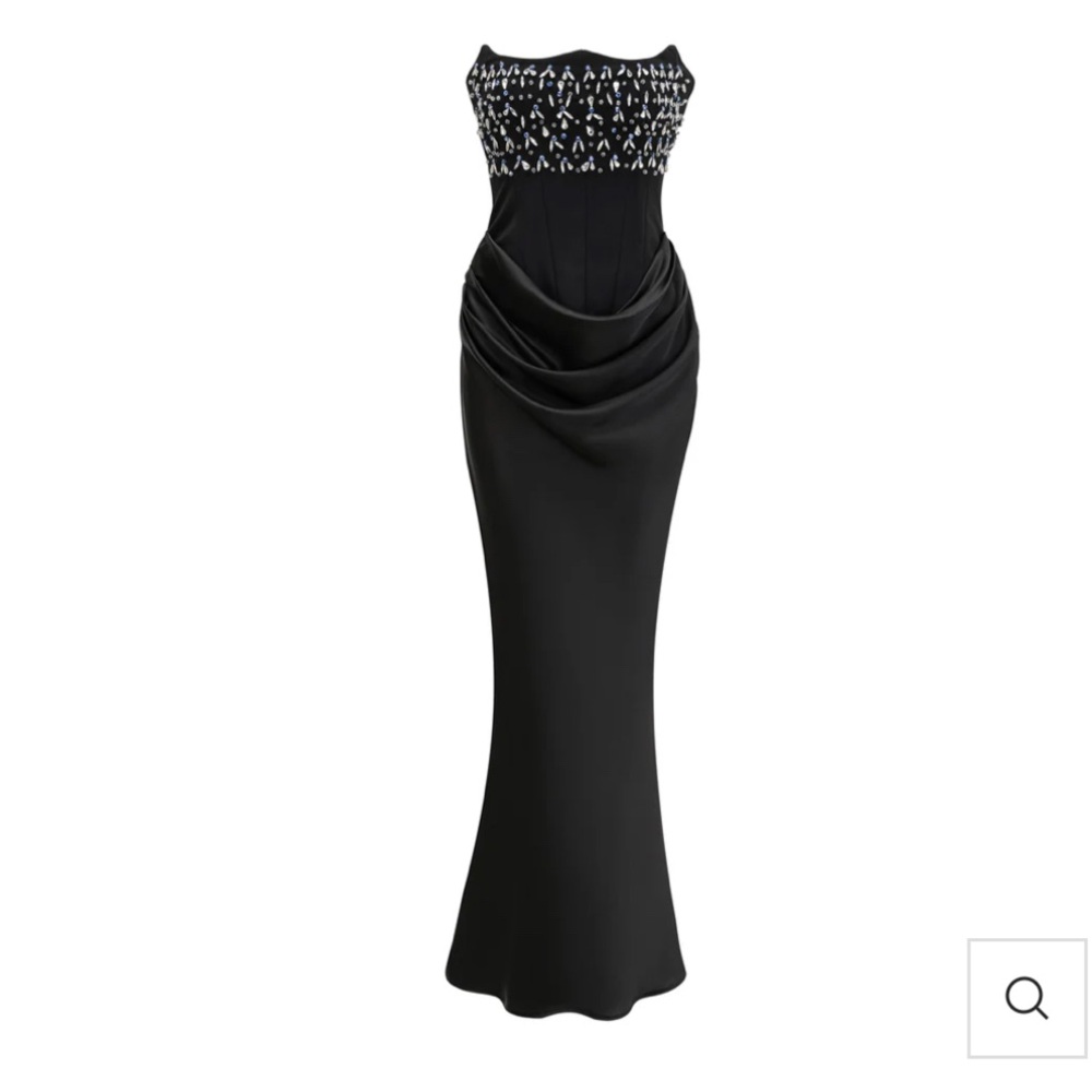 Aurora Black Ruched Embellished Strapless Gown for Cocktail
